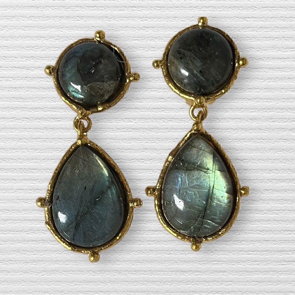 Sylvia Toledano  22kt Gold Plated Green Stone Clip‎ On Earring